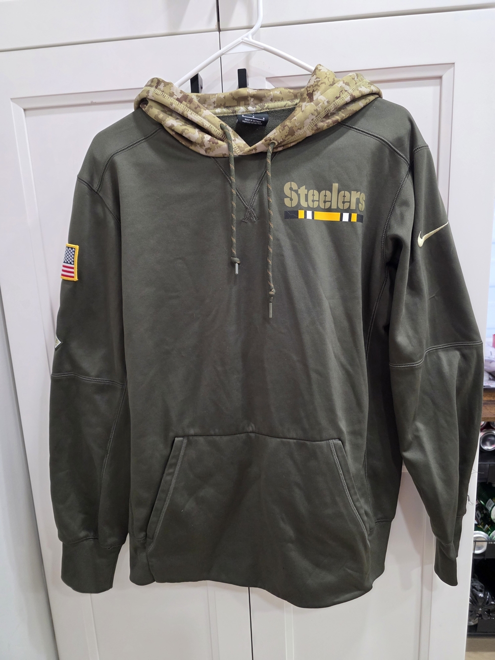 NFL Steelers Olive Green Camo-Trim Hooded Sweatshirt